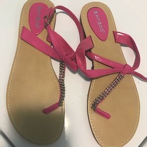 BAMBOO PINK JEWELED FLAT SANDALS SIZE 8.5